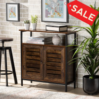 Baxton Studio FN195-ABR-BK-Antique Grey Wayland Modern and Contemporary Rustic Brown Finished Wood and Black Metal 2-Door Shoe Storage Cabinetl